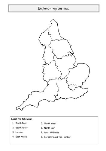 England Regions Map Teaching Resources