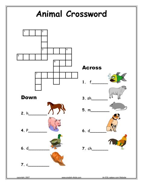 English With Animals Animal Crossword