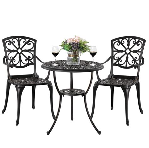 Nuu Garden 3 Piece Cast Aluminum Patio Outdoor Furniture Bistro Set