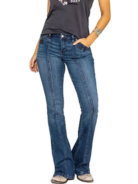 Women S Plus Size Bootcut Flared Jeans Stretch Denim Pants Low Waist