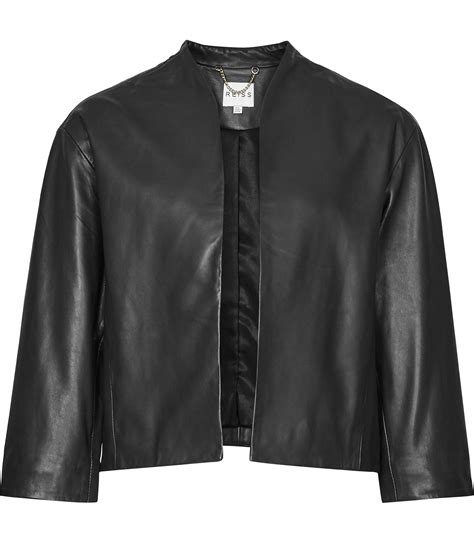 Reiss Nela Collarless Leather Jacket In Black Lyst