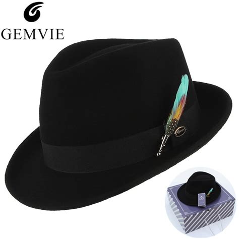 Gemvie Men Women Trilby Feather Band Formal Fedora Hat Classical Curved
