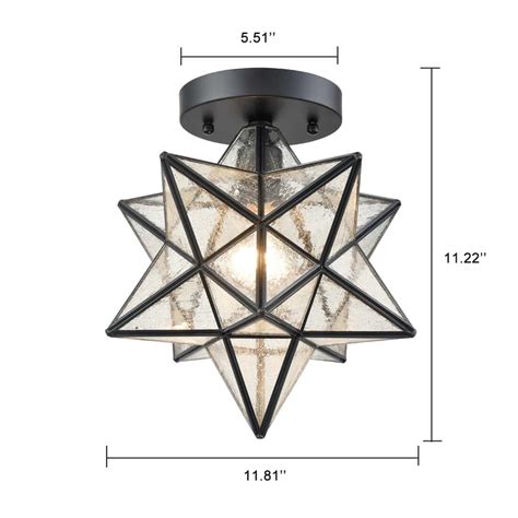 Industrial Moravian Star Ceiling Light With Seeded Glass 12 Inch Claxy