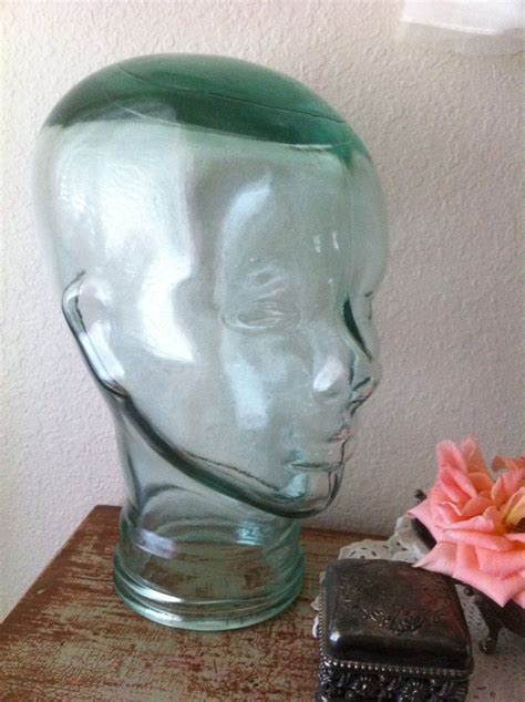 Vintage Heavy Black Glass 11 12 Inch Mannequin Head For