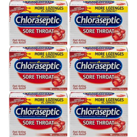 6 Pack Chloraseptic Sore Throat Lozenges Cherry 18 Count Each