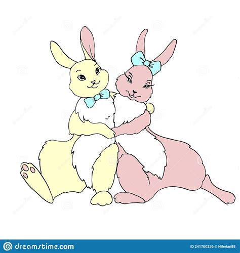 Vector Cute Hugging Rabbits Hares Symbol Of Love Romance Color Clip