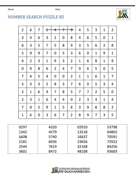 Number Search Puzzle Sheets