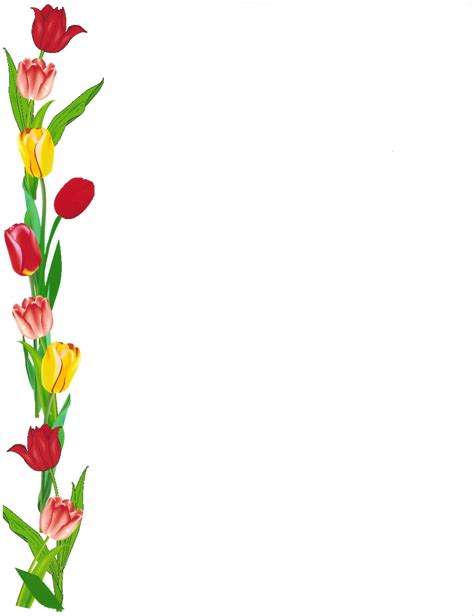 A Border Made Up Of Red Yellow And Pink Tulips On A White Background