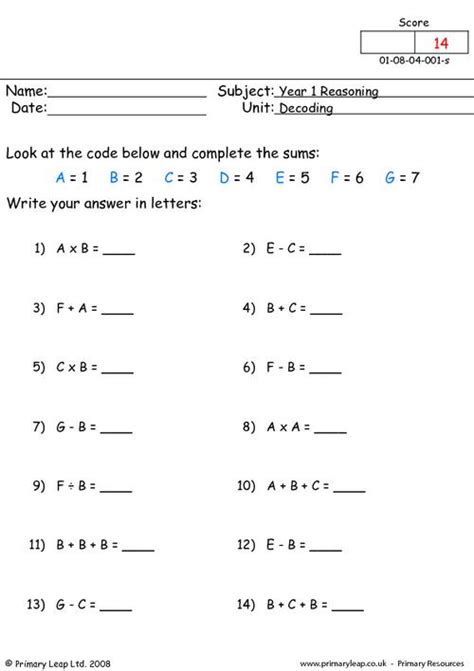 Reasoning Decoding 2 Worksheet Uk