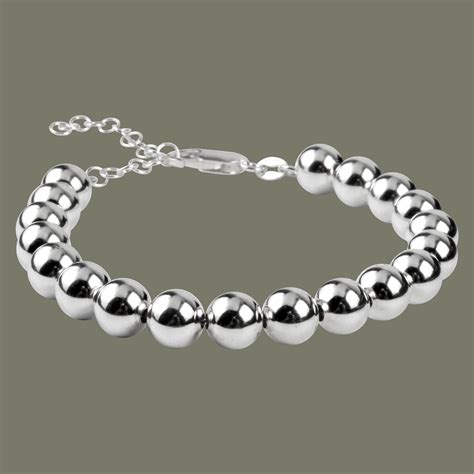 Silver Bead Bracelet With Extender 8mm Highly Polished Silver Ball Beads Sterling Silver Bead