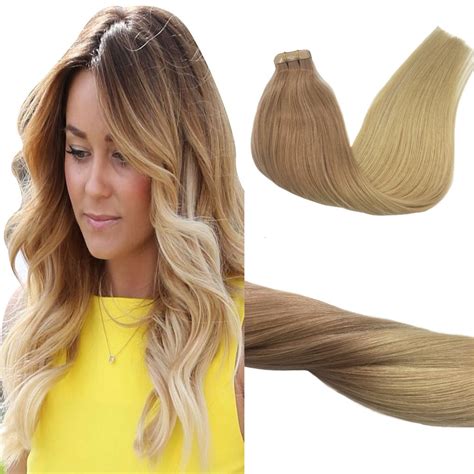 Googoo Inch G Pcs Tape In Human Hair Extensions Remy Ash Blonde Fading To Bleach Blonde