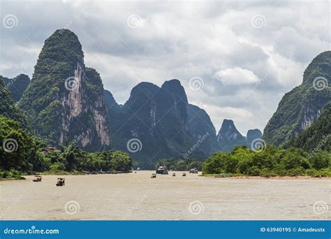 Karst Mountains And Limestone Peaks Of Li River In China Stock Image