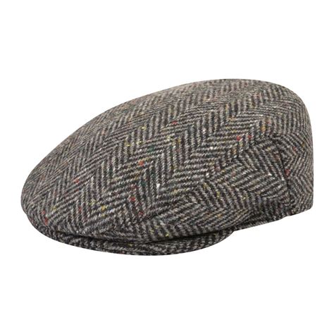 Grey Herringbone Donegal Tweed Flat Cap Seasonal Collections From