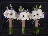 White Gerbera Daisy Bouquets with Purple Lisianthus and Twine Wrap ...