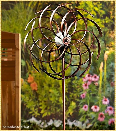 Double Spiral Solar Lighted Bronze Garden Wind Spinner Pinwheel Yard