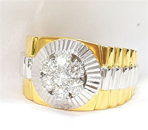 Mens Two Tone Gold Round Diamond Rolex Ring 18 Kt Parasmani Jewellary
