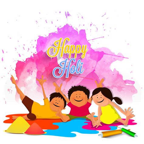 Cute Kids Playing Happy Holi Stock Illustration Illustration Of