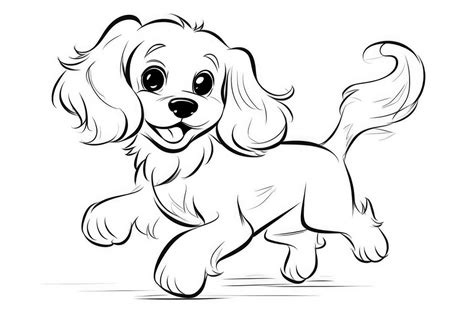 Coloring Page Outline Of Cartoon Cute Little Puppy Dog Illustration