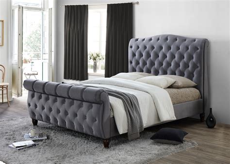 Made for a good night's rest, our super king bed frames are as stylish as they are comfortable. Colorado Chesterfield Sleigh Grey Fabric 6FT 180cm Super ...