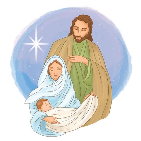 Christmas Night Scene With Baby Jesus Mary And Joseph 4372300 Vector
