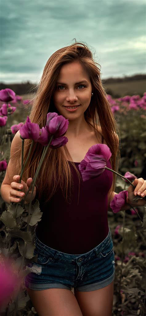 1242x2688 Long Hair Women Outdoor In Flower Field 4k Iphone Xs Max Hd 4k Wallpapers Images