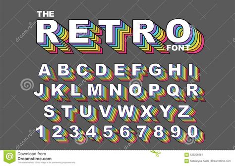80 S Retro Alphabet Font Rainbow Vintage Alphabet Vector