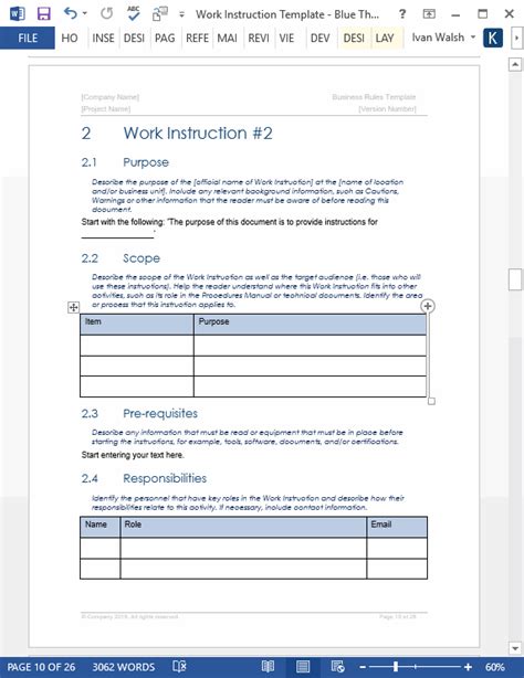 Work Instruction Templates Ms Word Templates Forms Checklists For