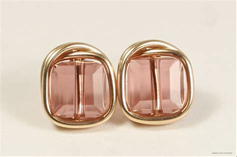 Gold Dusty Pink Swarovski Crystal Stud Earrings 14K Yellow Etsy