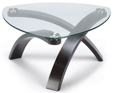 Clear glass coffee table with wooden legs. Allure Cocktail Table With Glass Top and Bent Wood Legs by ...