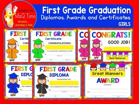 First Grade Graduation Girls Diplomas Certificates And Awards