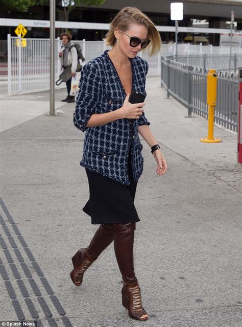 Lara Bingle Dons Plaid Jacket And Thigh High Boots In Melbourne Daily
