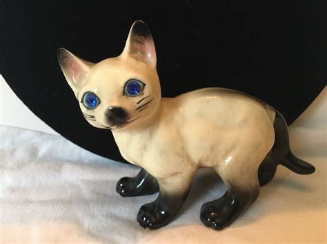 Japan Vintage Siamese Cat Porcelain Ceramic Figurine Blue Etsy