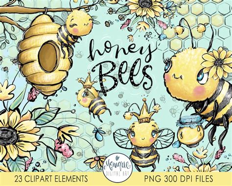 Bees Clipart Watercolor Cute Bees Clipart Honey Bees Etsy Ireland