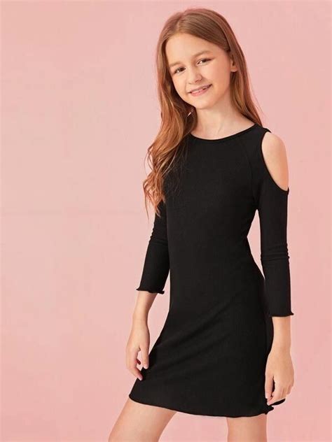 Girls Cold Shoulder Rib Knit Fitted Dress In 2021 Tween Fashion