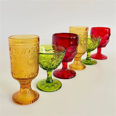 6 Vintage Mismatched Colored Goblets Mismatched Glasses Etsy Vintage Goblets Unique