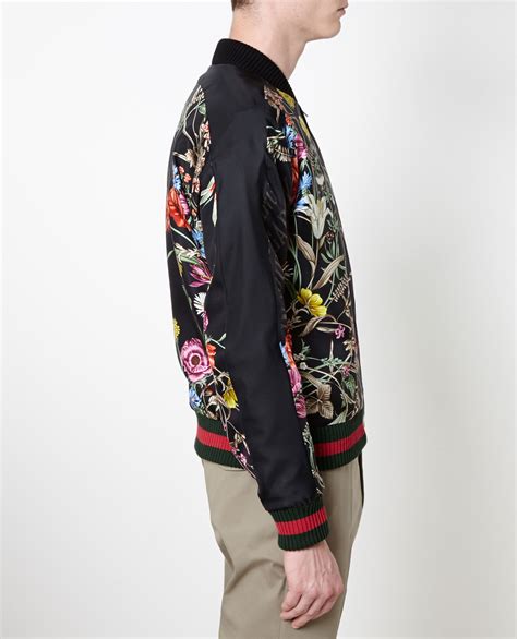 Gucci Satin Floral Print Embroidered Silk Bomber Jacket In Black Lyst