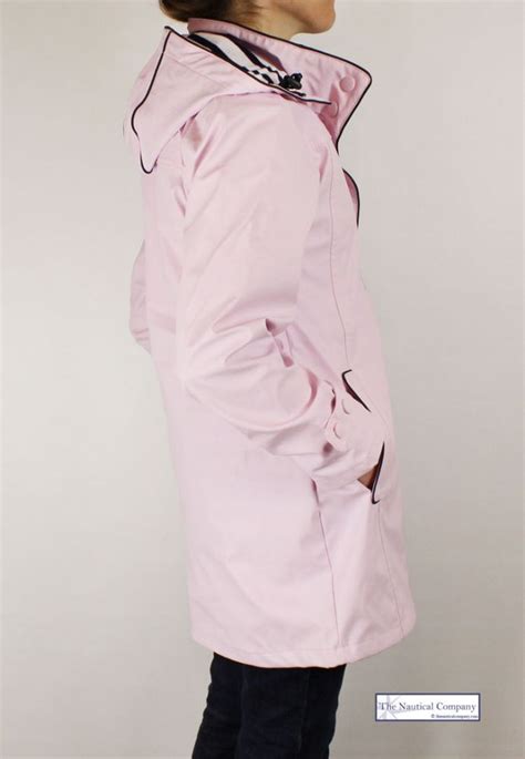Womens Waterproof Jacket Pink Hooded Striped Lined The Nautical