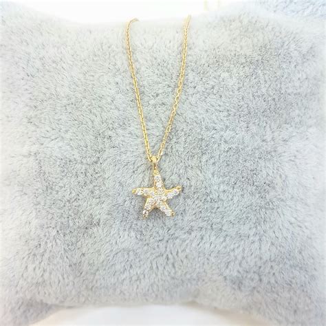 14K Real Solid Gold Starfish Necklace For Women