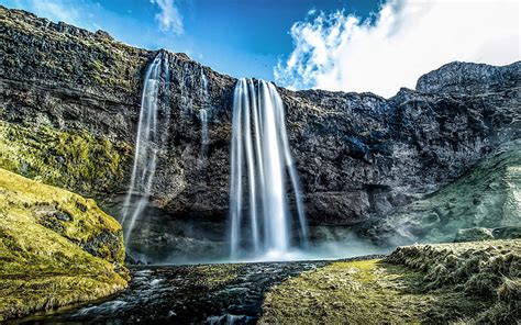 Seljalandsfoss Waterfall Cliffs Iceland Beautiful Nature R Europe