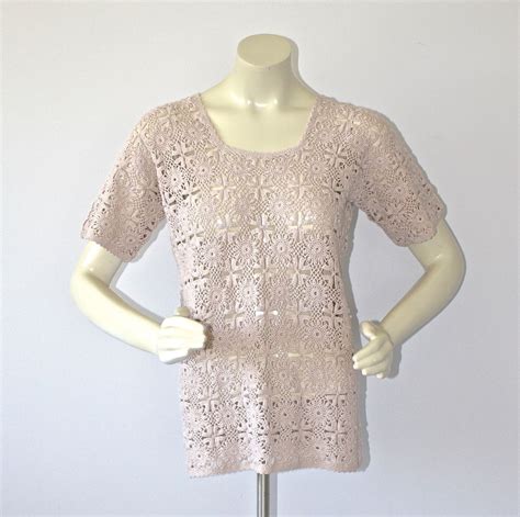 S Nude Crocheted Lace Blouse Vintage S Boho Hippie Etsy