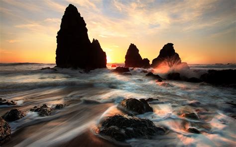 Water Sea Coast Landscape Nature Rock Sunrise Wallpapers Hd