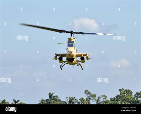 Military Attack Helicopter In Flight Front View Ah 1 Cobra Stock Photo