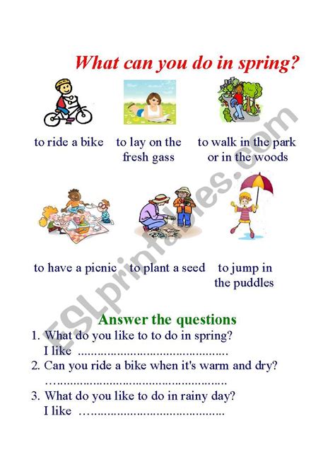 What Can You Do In Spring Esl Worksheet By Csvitlans