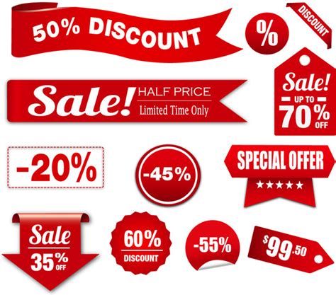 Red Shaped Sets Of Sales Promotion Banners Free Vector In Adobe