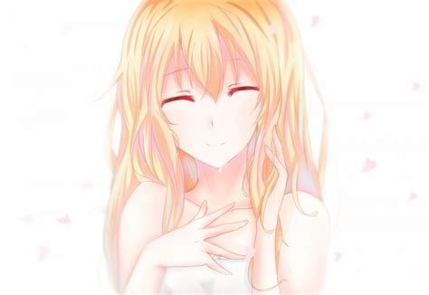 Wallpaper Anime Girl Tears Blonde Hurtful Smile