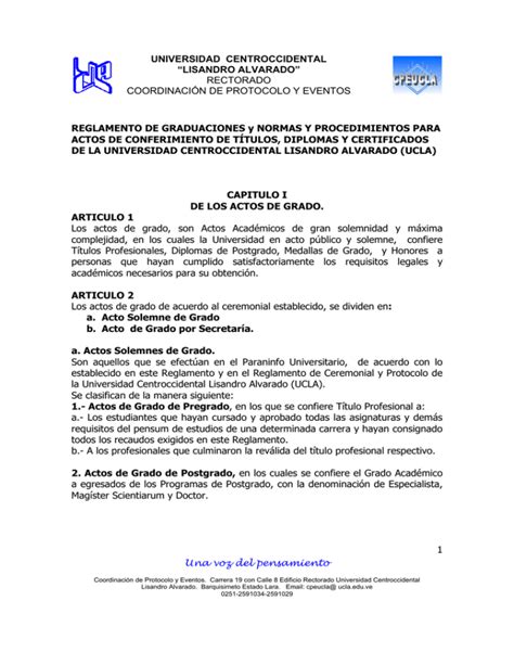 Reglamento De Graduaciones Universidad Centroccidental