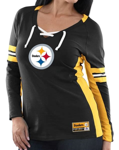 Majestic Pittsburgh Steelers Womens Nfl Winning Style 2 Long Sleeve V Neck Top Pittsburgh