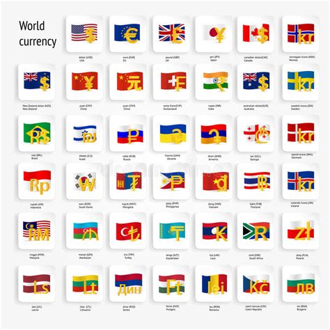 World Currency Symbols Icon Set With Country Flags Stock Vector