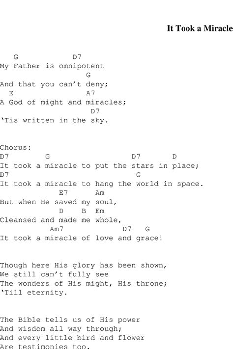 It Took A Miracle Christian Gospel Song Lyrics And Chords