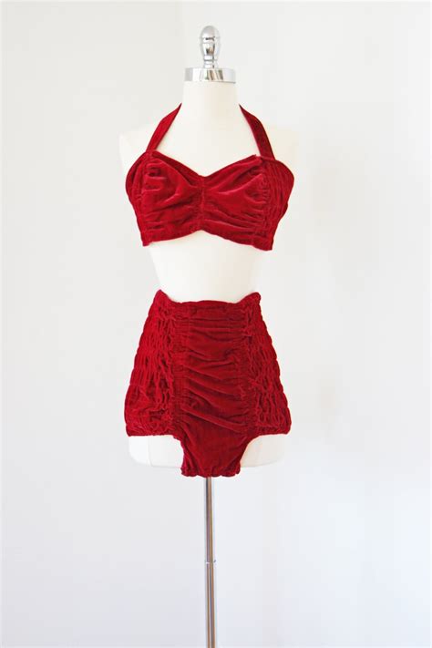 1940s Bathing Suit 40s Bikini Swimsuit Rare Wine Red Etsy